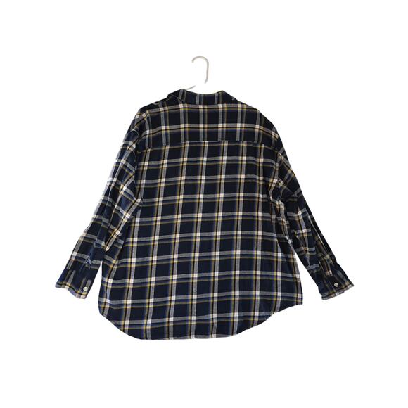 Old Navy The Boyfriend Shirt Blue/Yellow/White Flannel Size XL - Picture 2 of 8